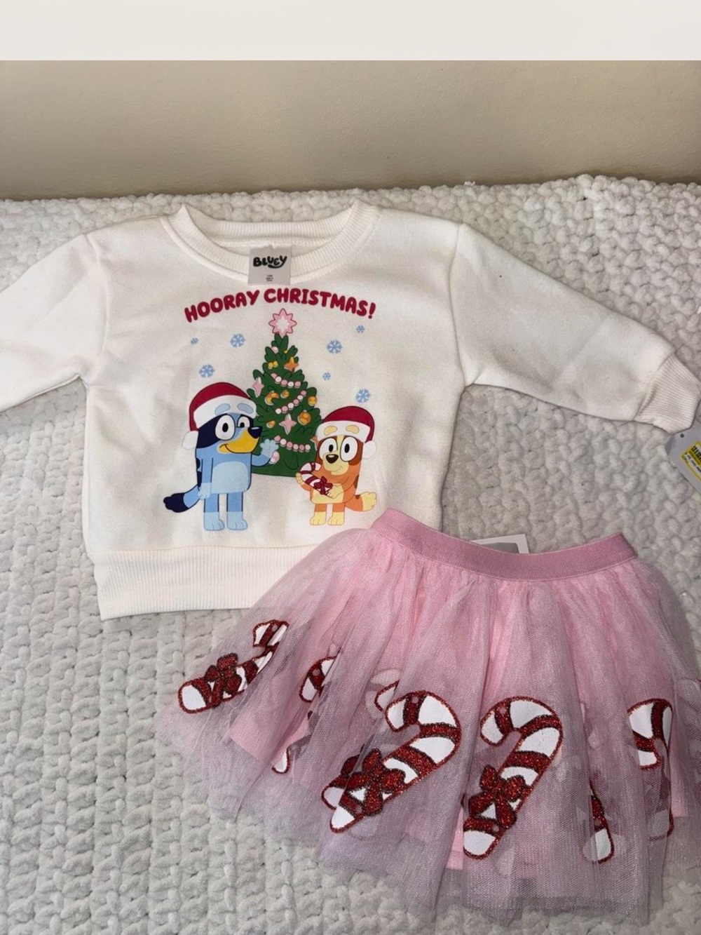 Blippi White 'Hooray Christmas!' Sweatshirt and Pink Candy Cane Tutu Set